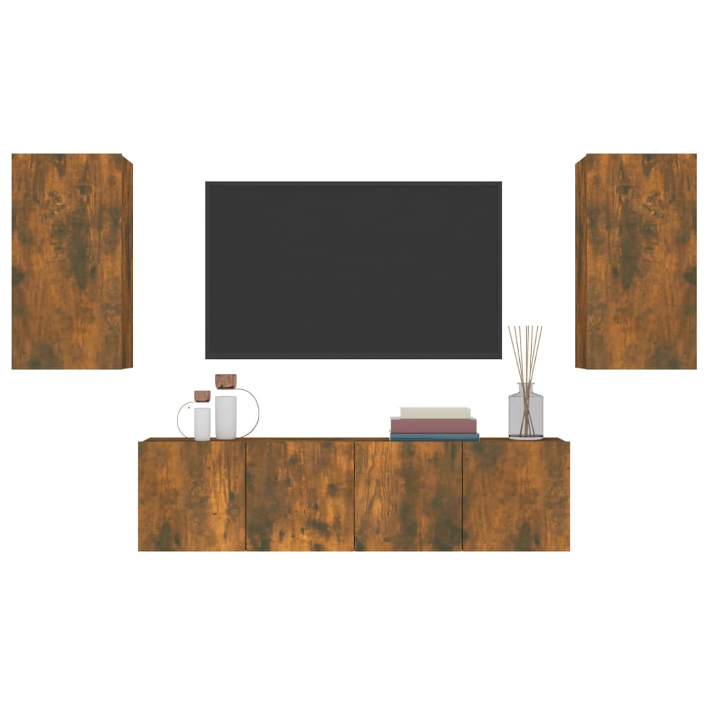 Ensemble de meubles TV 4 pièces en bois de chêne fumé