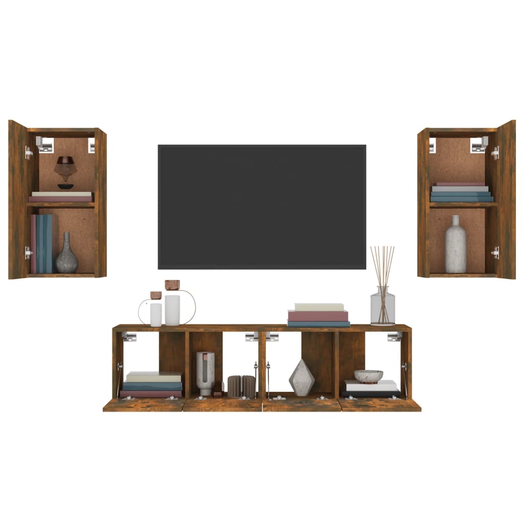 Ensemble de meubles TV 4 pièces en bois de chêne fumé