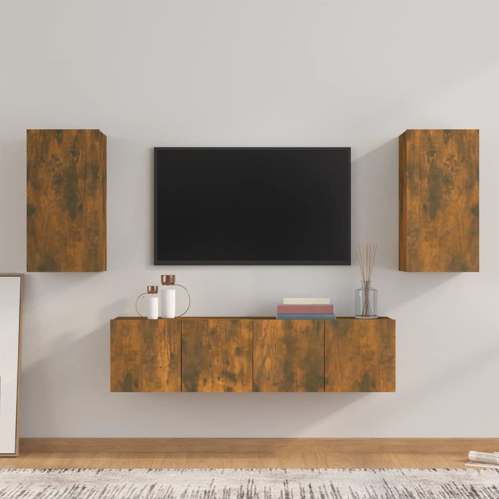 Ensemble de meubles TV 4 pièces en bois de chêne fumé