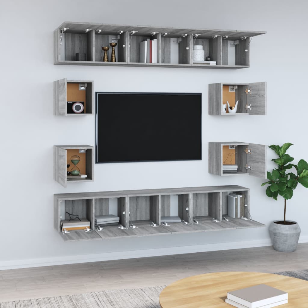 10-tlg. TV-Schrank-Set Grau Sonoma Holzwerkstoff