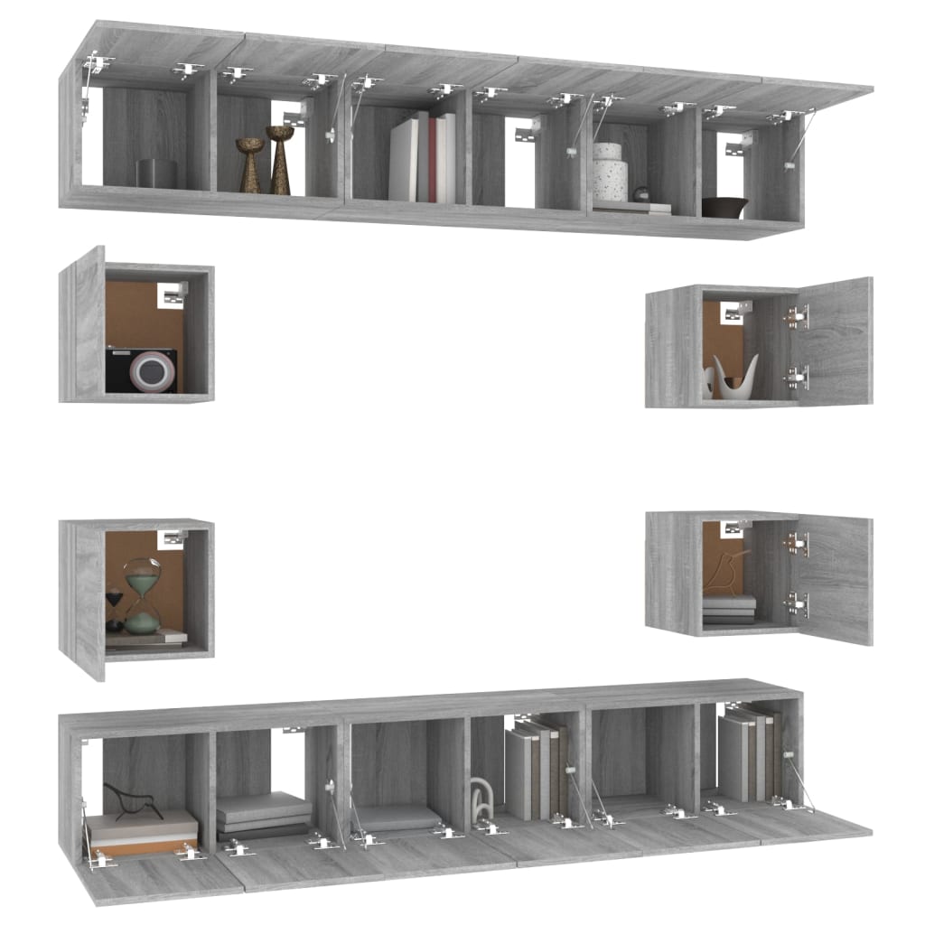 10-tlg. TV-Schrank-Set Grau Sonoma Holzwerkstoff