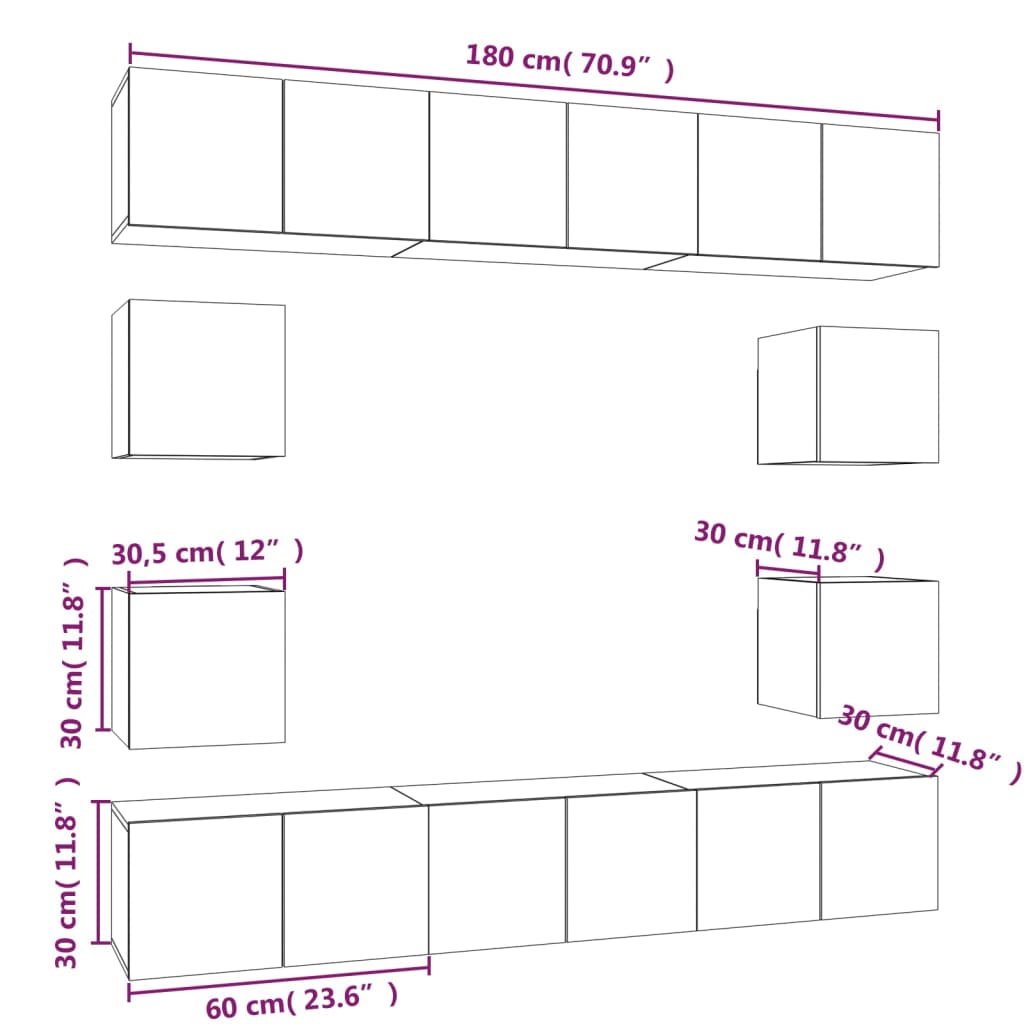 10-tlg. TV-Schrank-Set Grau Sonoma Holzwerkstoff