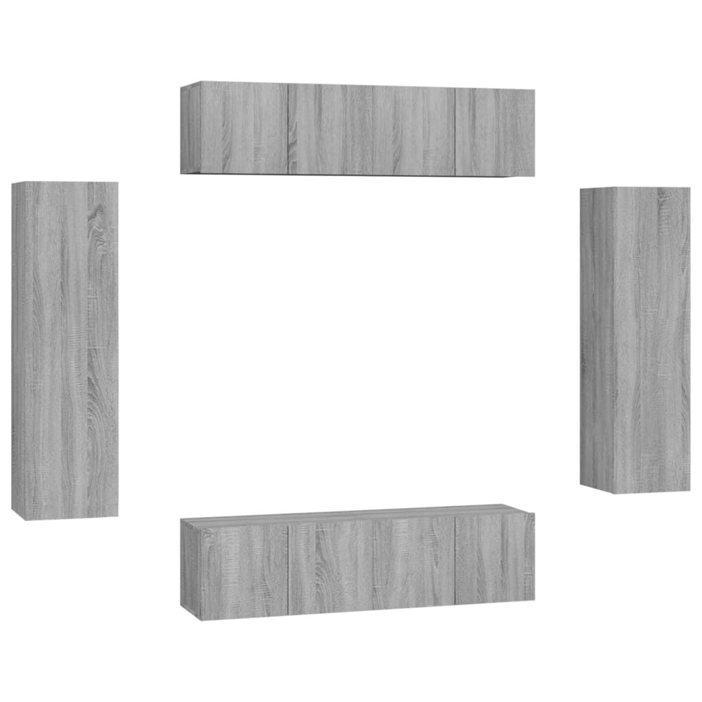 6-tlg. TV-Schrank-Set Grau Sonoma Holzwerkstoff