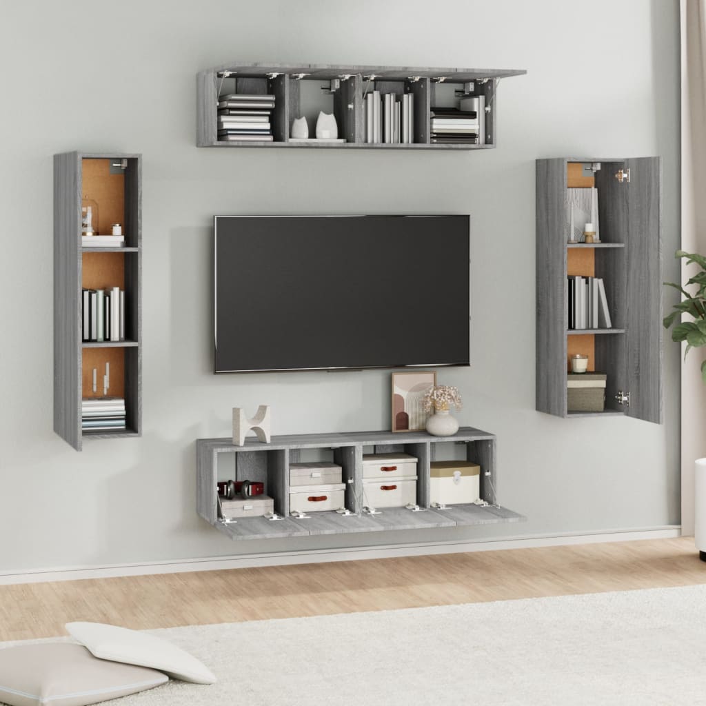 6-tlg. TV-Schrank-Set Grau Sonoma Holzwerkstoff