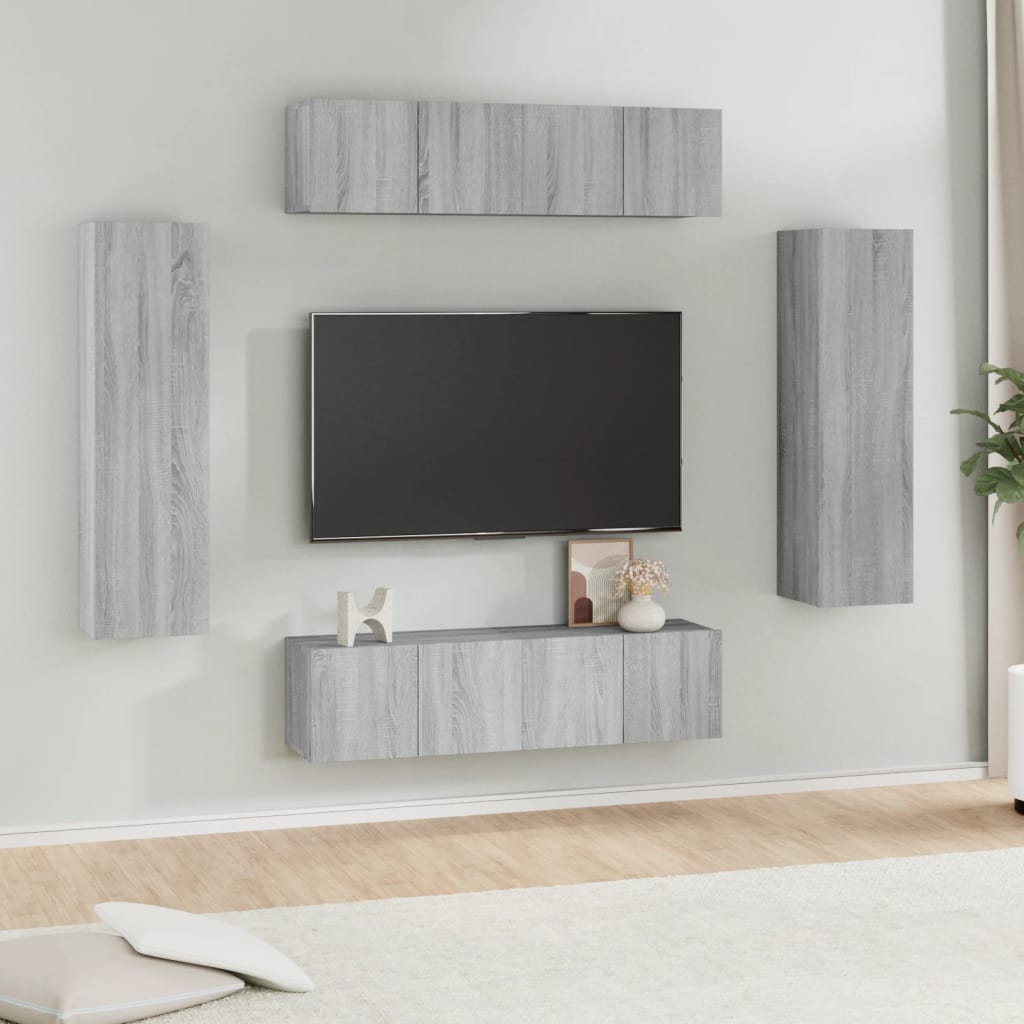 6-tlg. TV-Schrank-Set Grau Sonoma Holzwerkstoff