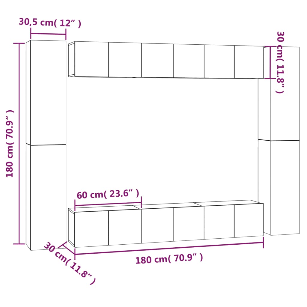 10-tlg. TV-Schrank-Set Grau Sonoma Holzwerkstoff