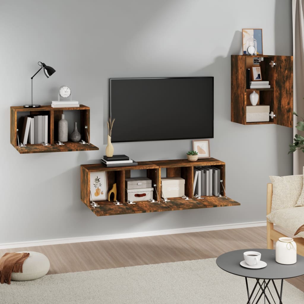 Ensemble de meubles TV 4 pièces en bois de chêne fumé