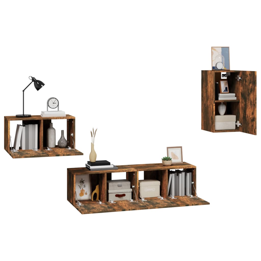 Ensemble de meubles TV 4 pièces en bois de chêne fumé