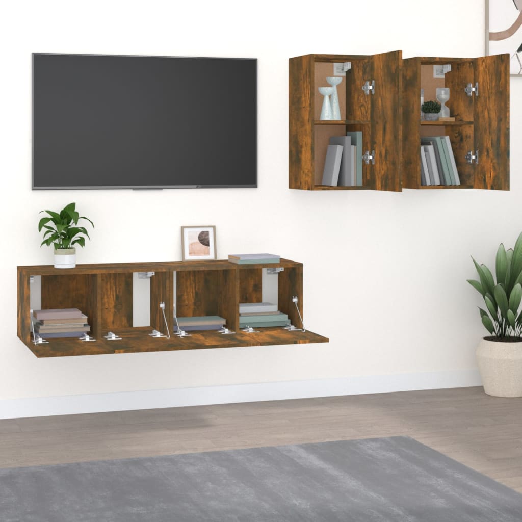 Ensemble de meubles TV 4 pièces en bois de chêne fumé