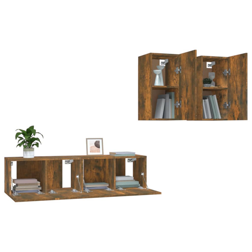 Ensemble de meubles TV 4 pièces en bois de chêne fumé