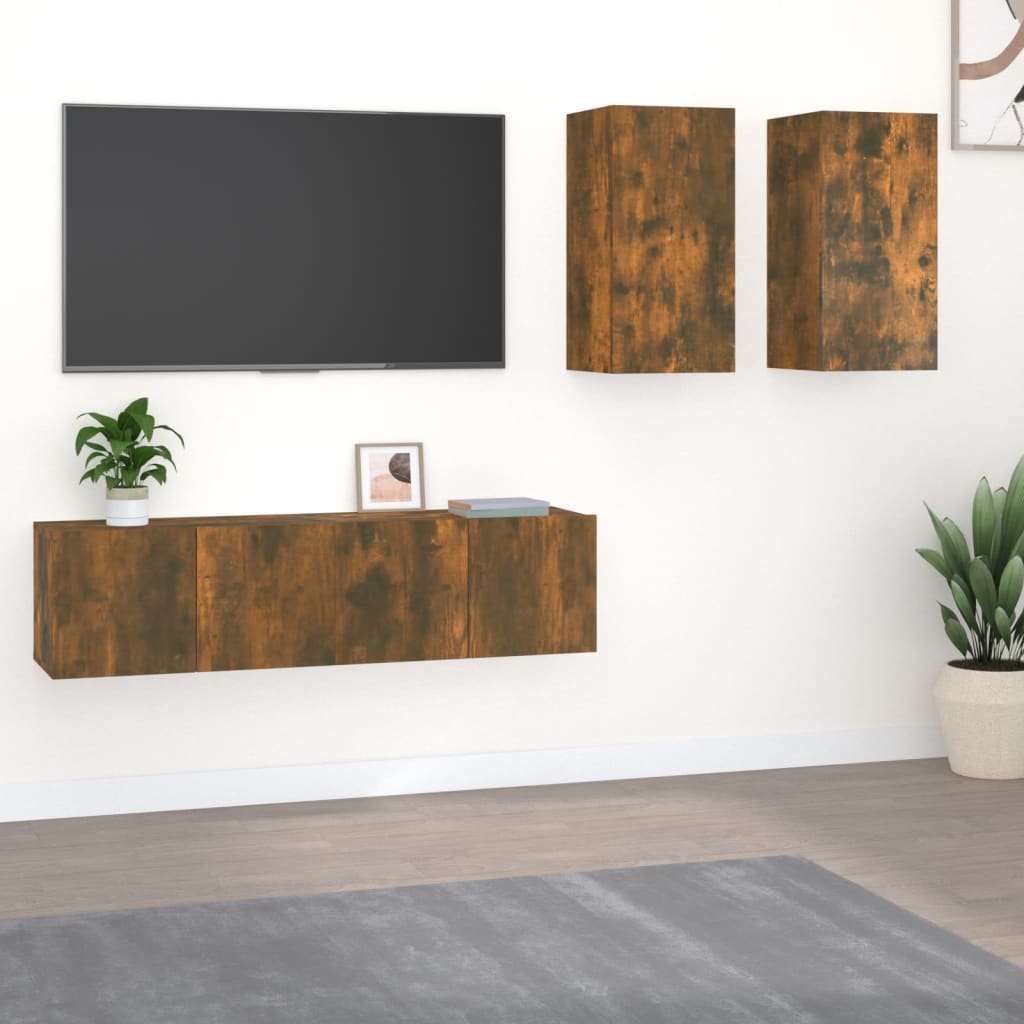 Ensemble de meubles TV 4 pièces en bois de chêne fumé