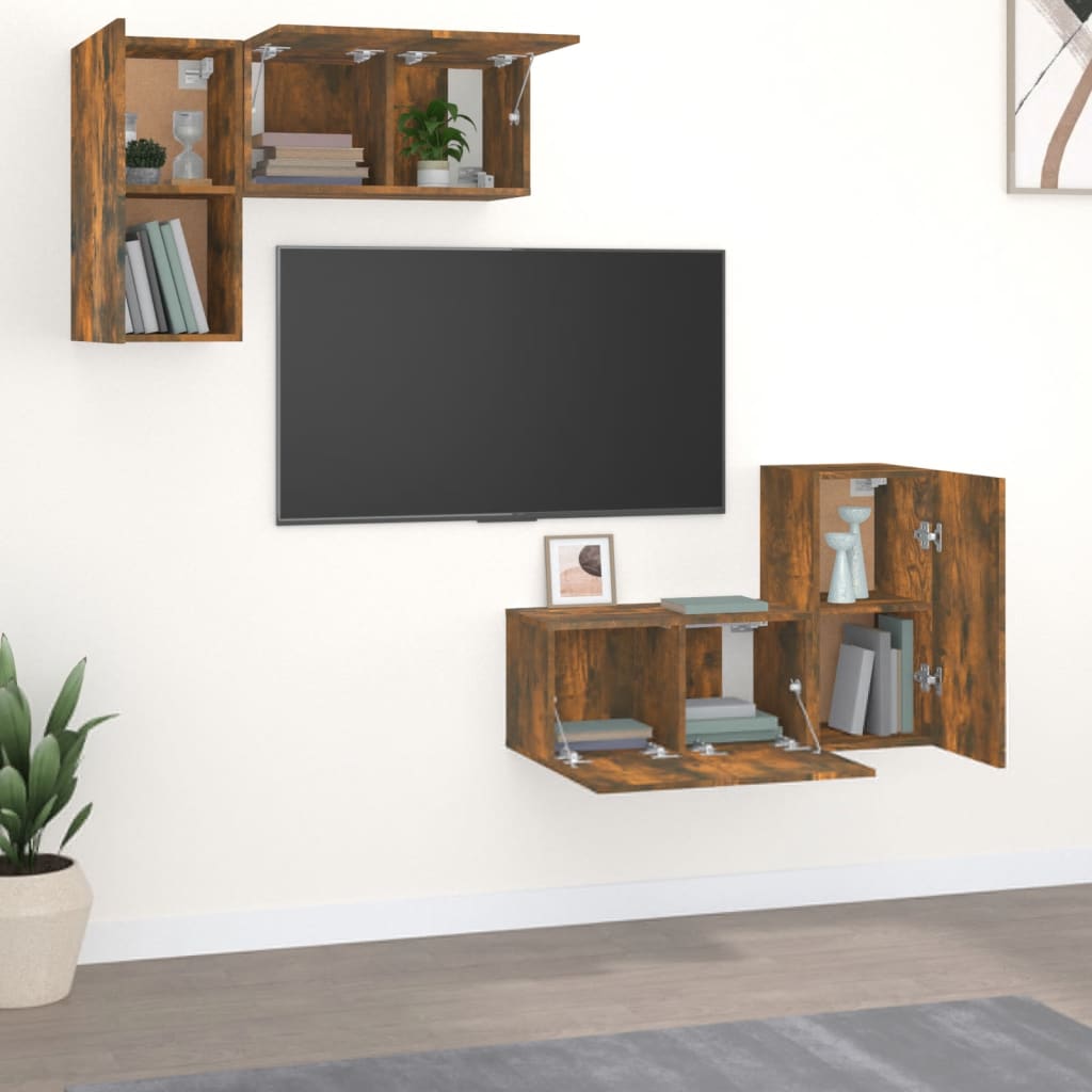 Ensemble de meubles TV 4 pièces en bois de chêne fumé