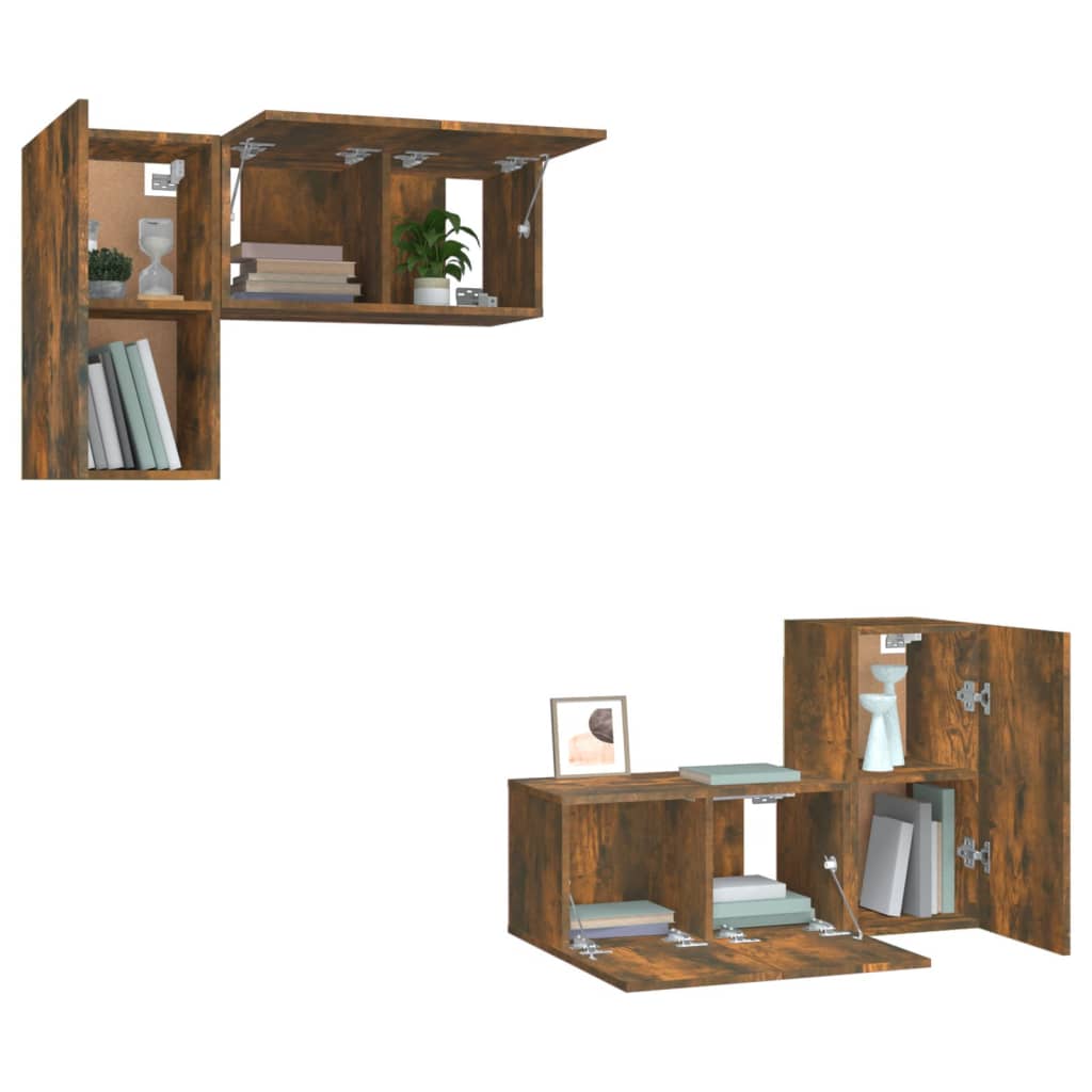 Ensemble de meubles TV 4 pièces en bois de chêne fumé