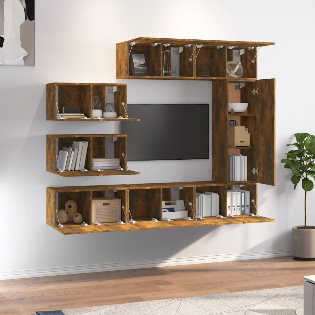 Ensemble de meubles TV 8 pièces en bois de chêne fumé