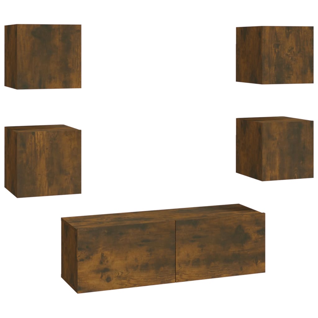 Ensemble de meubles muraux TV en bois de chêne fumé