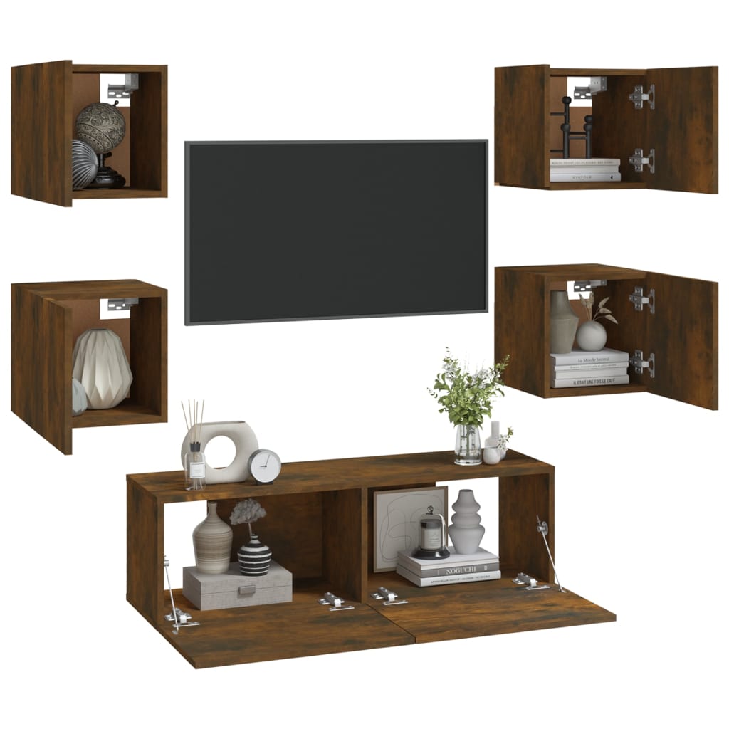 Ensemble de meubles muraux TV en bois de chêne fumé