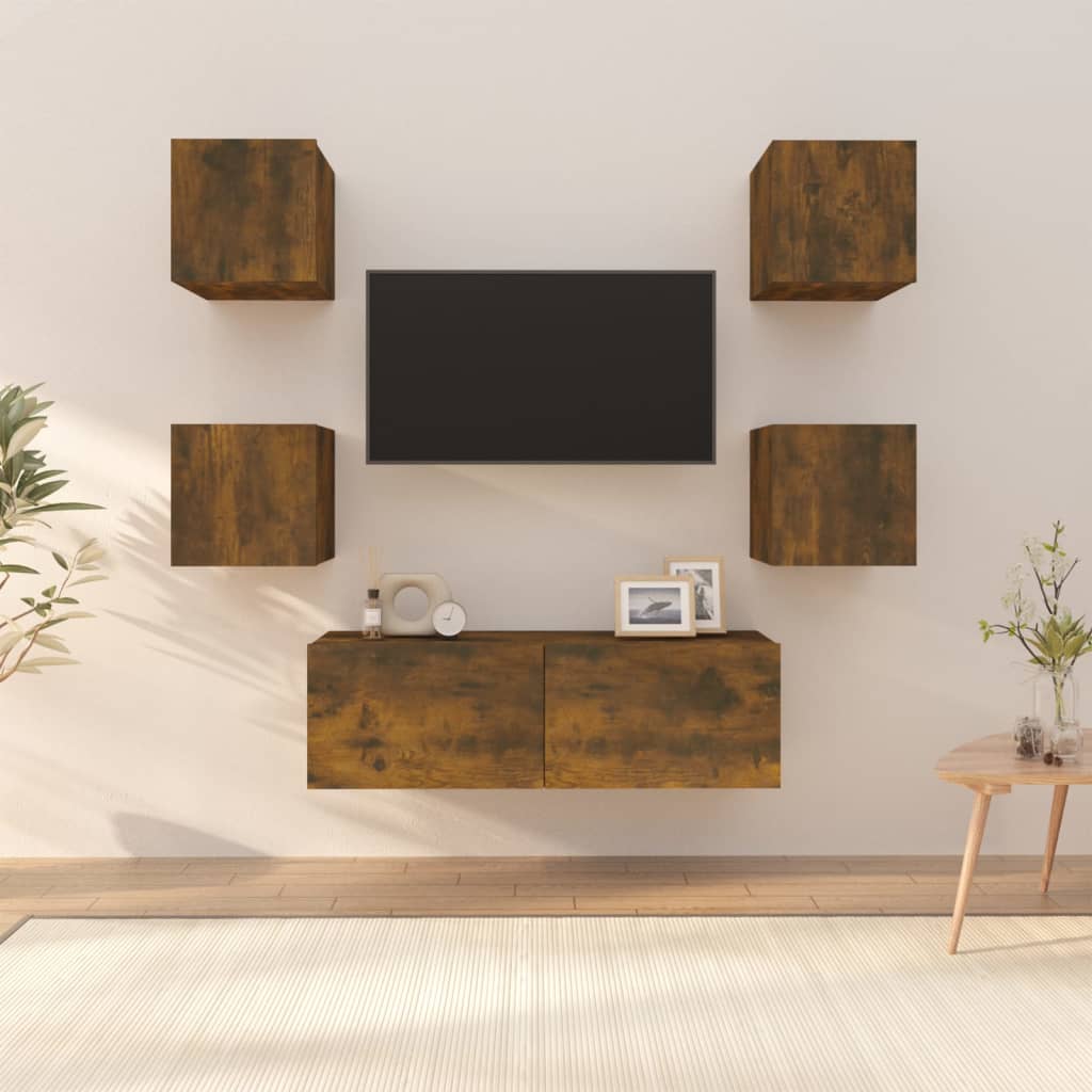 Ensemble de meubles muraux TV en bois de chêne fumé