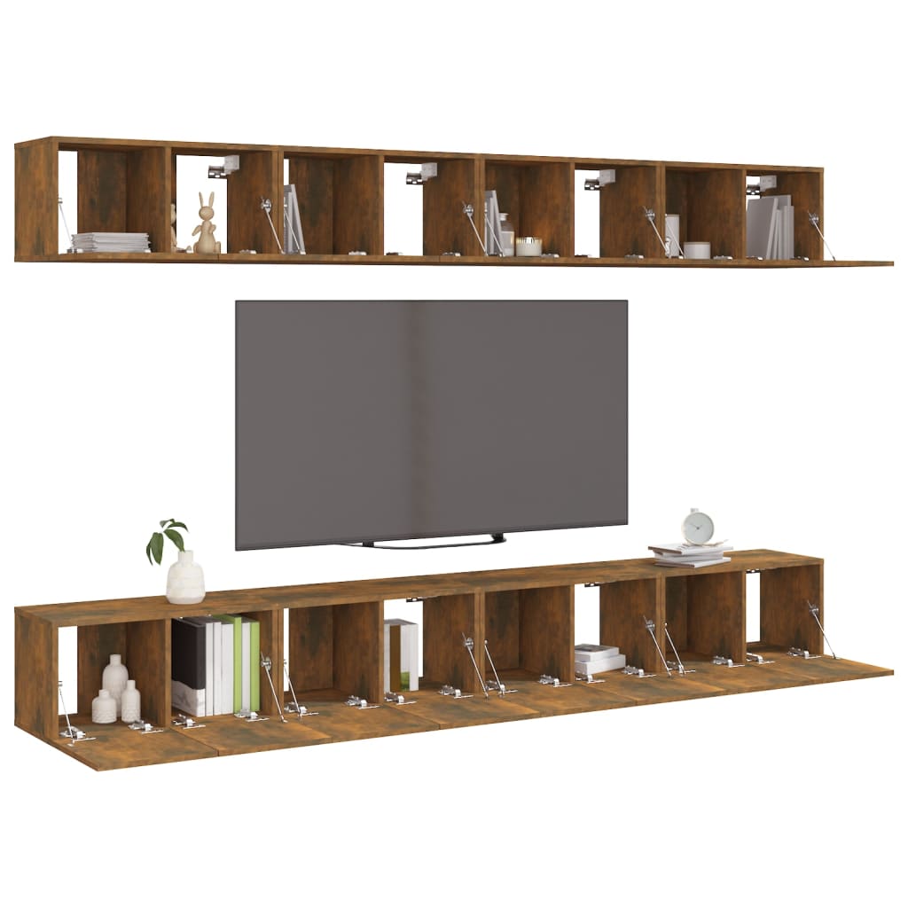 Ensemble de meubles TV 8 pièces en chêne fumé 60x30x30 cm, matériau à base de bois
