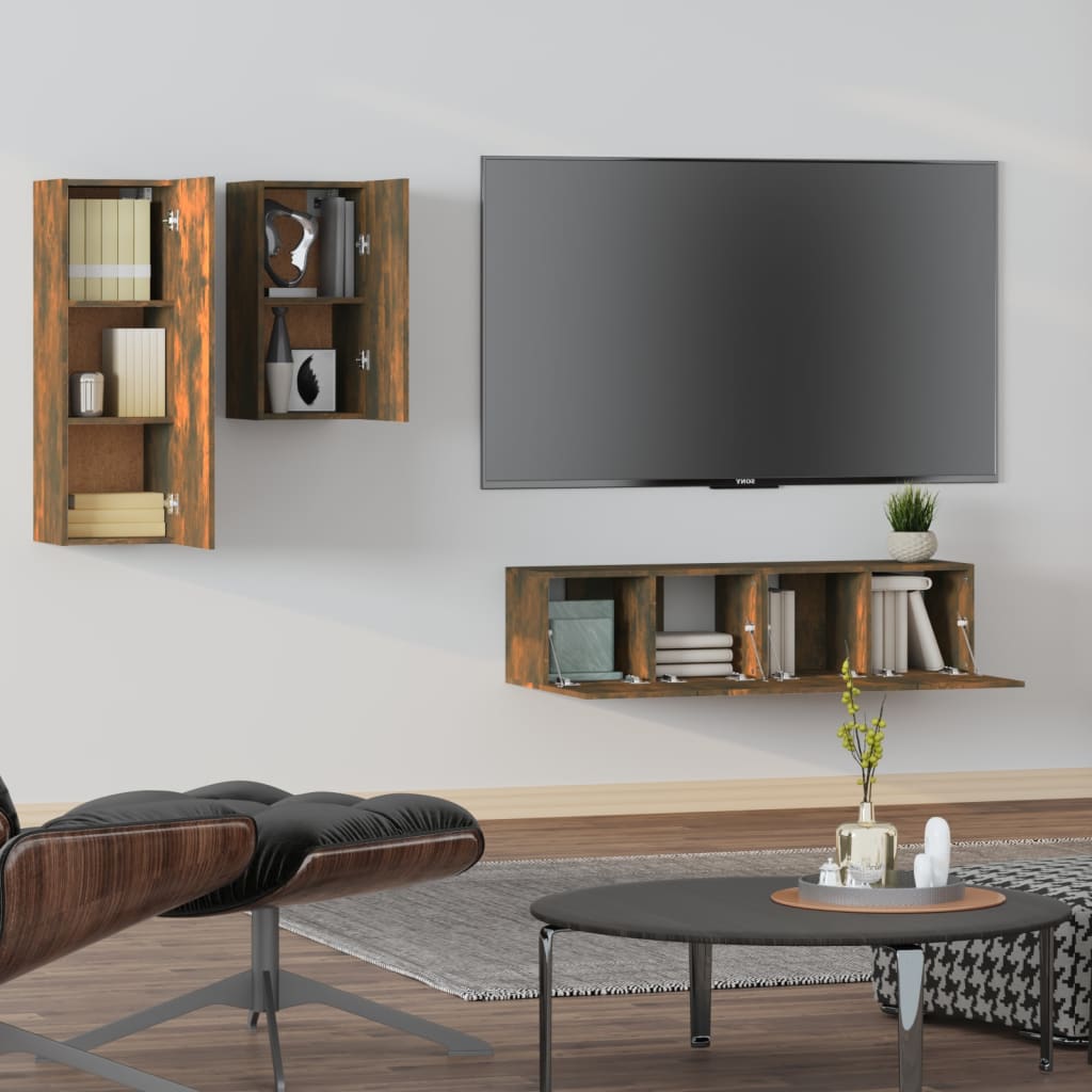 Ensemble de meubles TV 4 pièces en bois de chêne fumé