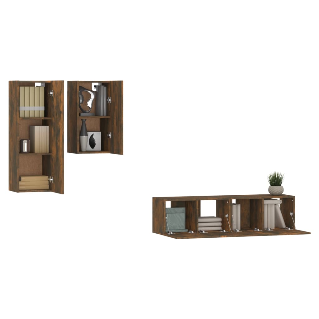 Ensemble de meubles TV 4 pièces en bois de chêne fumé