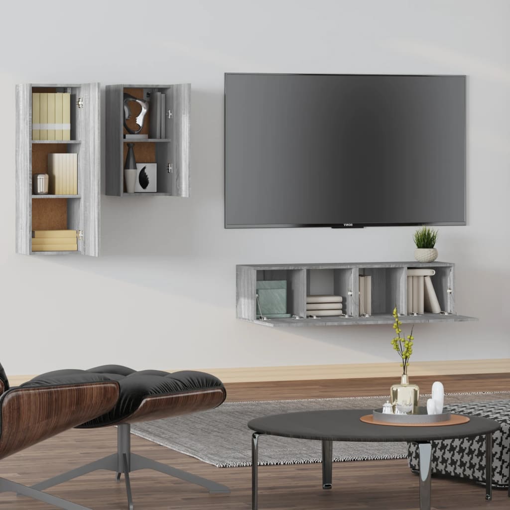 Ensemble de meubles TV 4 pièces, en bois de Sonoma gris