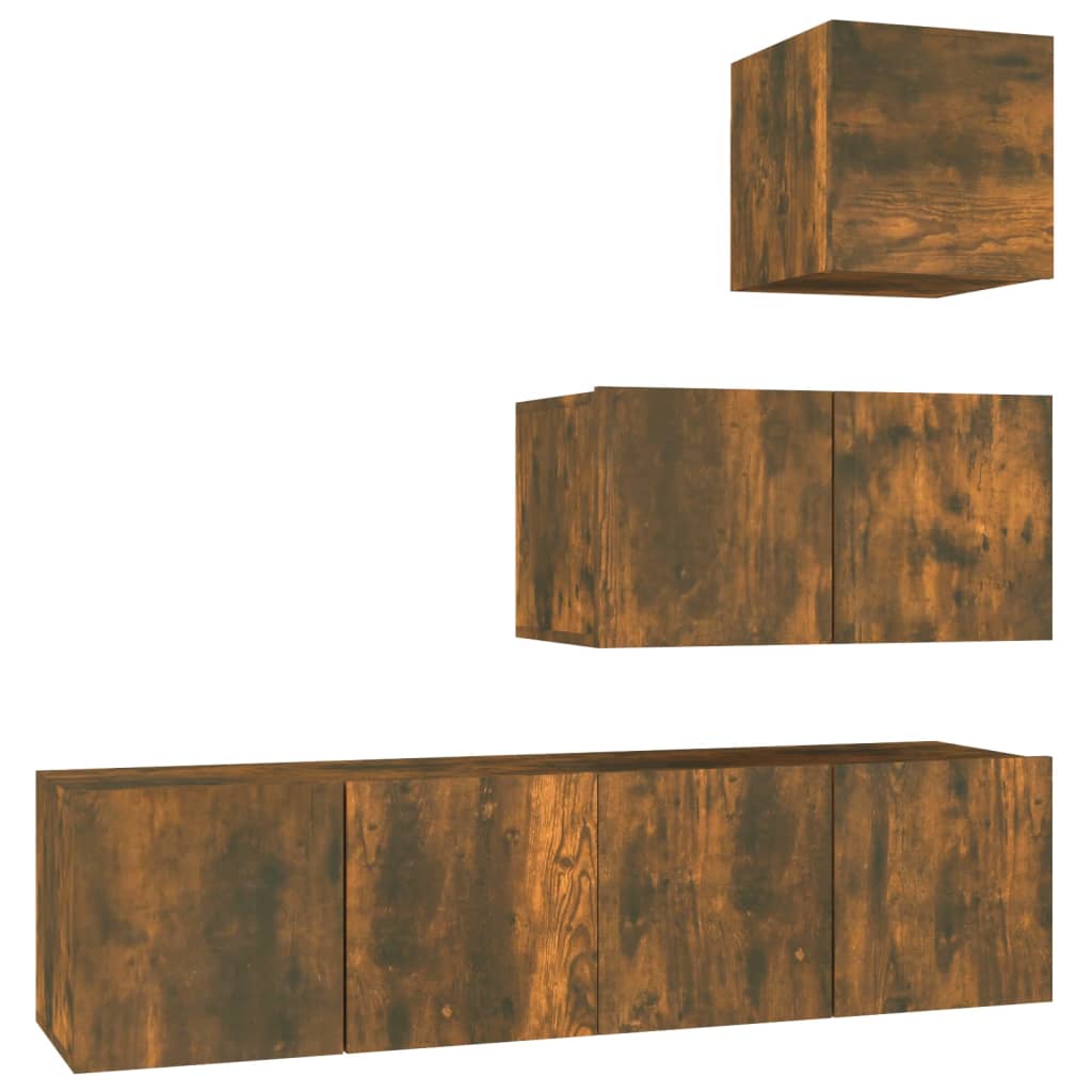 Ensemble de meubles TV 4 pièces en bois de chêne fumé
