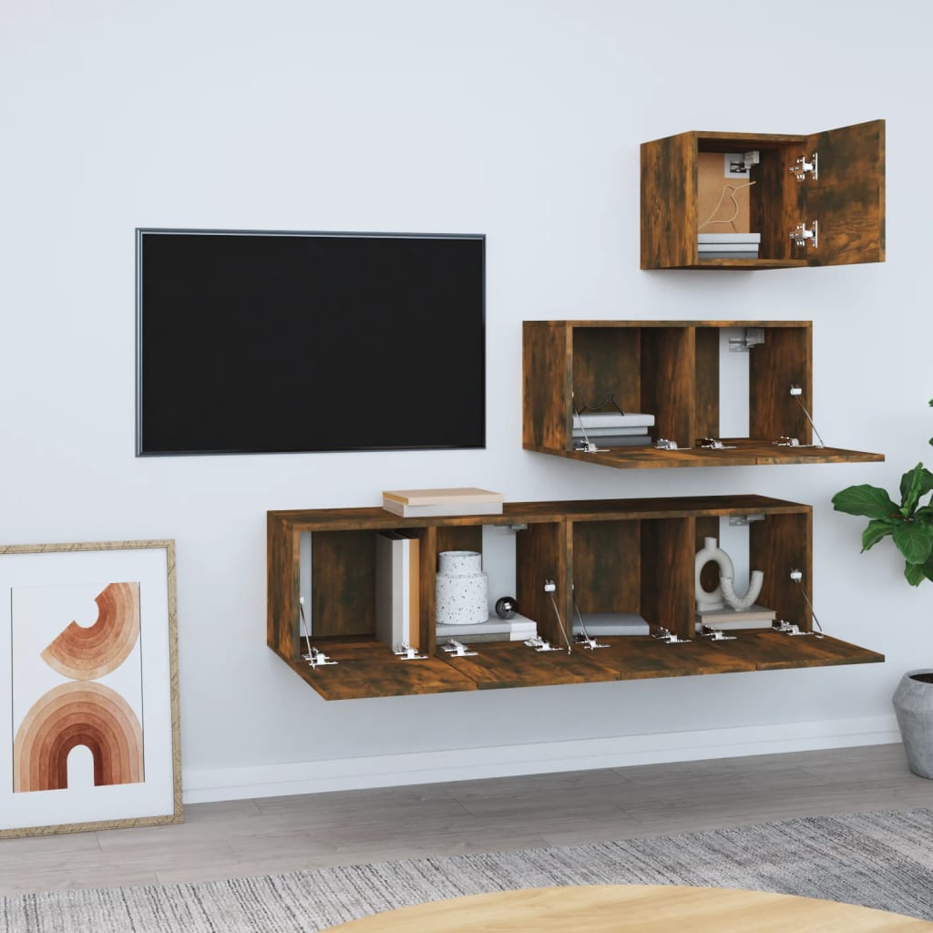 Ensemble de meubles TV 4 pièces en bois de chêne fumé