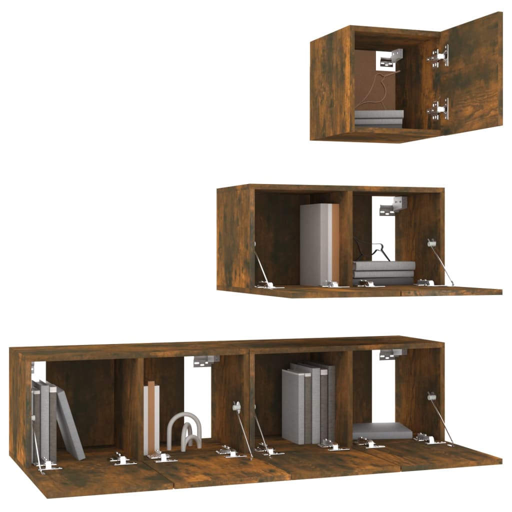 Ensemble de meubles TV 4 pièces en bois de chêne fumé