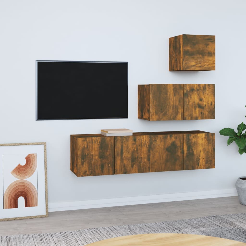 Ensemble de meubles TV 4 pièces en bois de chêne fumé