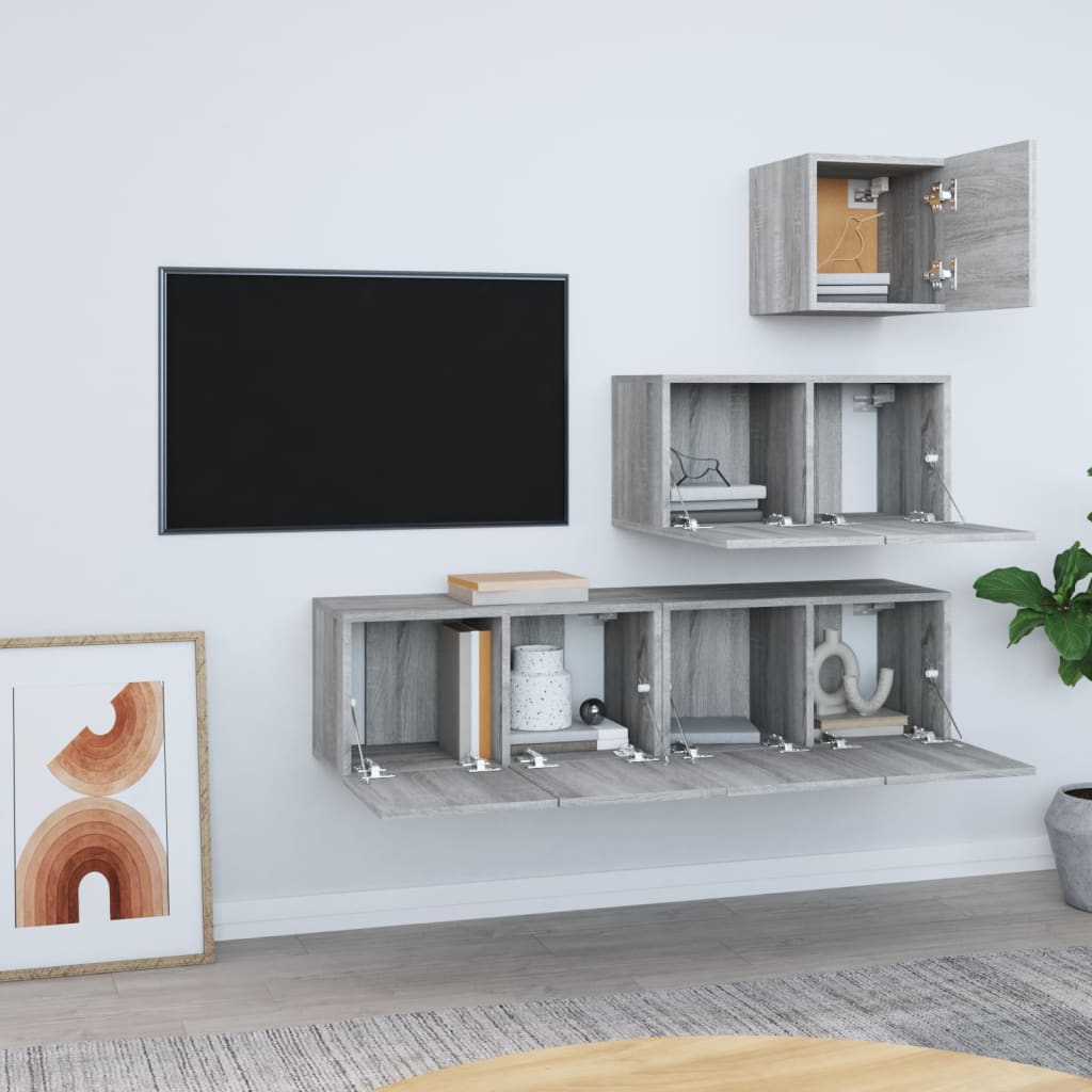 Ensemble de meubles TV 4 pièces, en bois de Sonoma gris