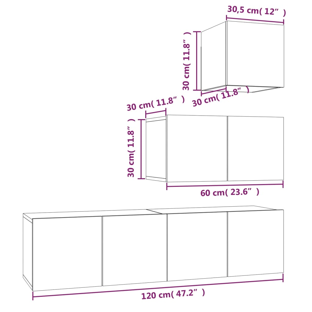 Ensemble de meubles TV 4 pièces, en bois de Sonoma gris