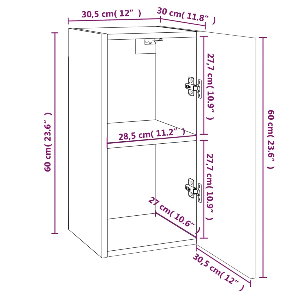Meubles TV 4 pièces aspect chêne brun 30,5 x 30 x 60 cm