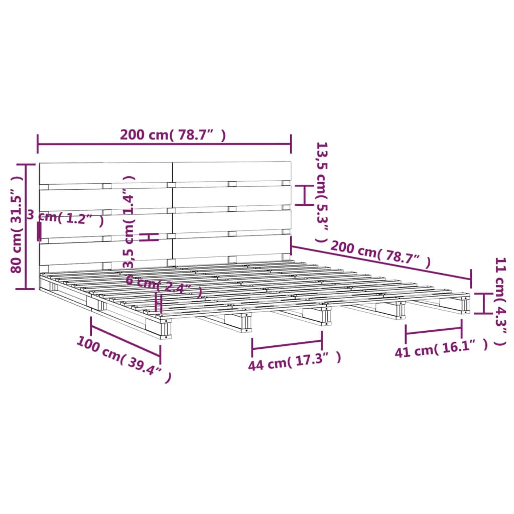 Massivholzbett ohne Matratze Weiß 200x200 cm Kiefernholz