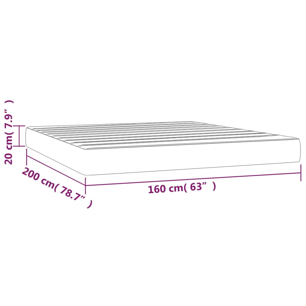 Pocket spring mattress light grey 160x200x20 cm velvet