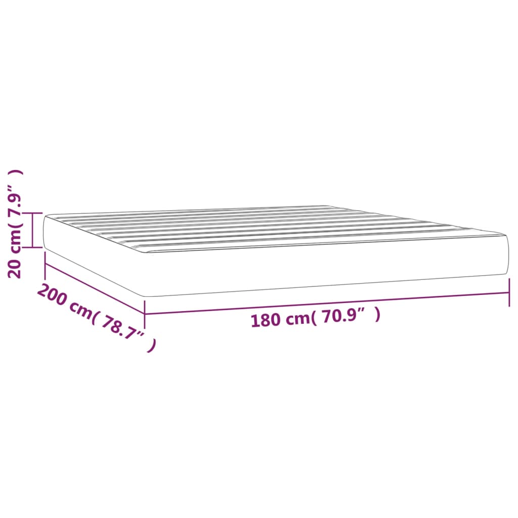 Pocket spring mattress light grey 180x200x20 cm velvet