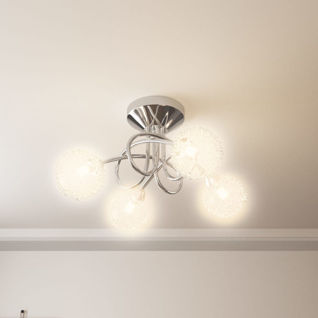 Ceiling light with wire mesh shades for 4 G9 LED lights
