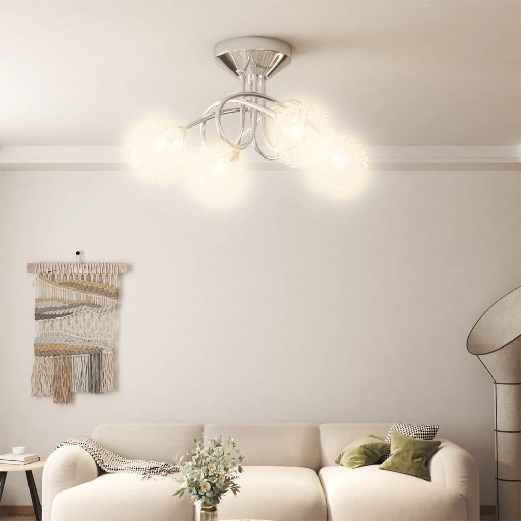 Ceiling light with wire mesh shades for 4 G9 LED lights