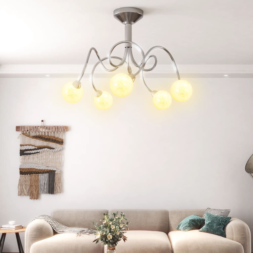 Ceiling light with round glass shades for 5 G9 LED bulbs