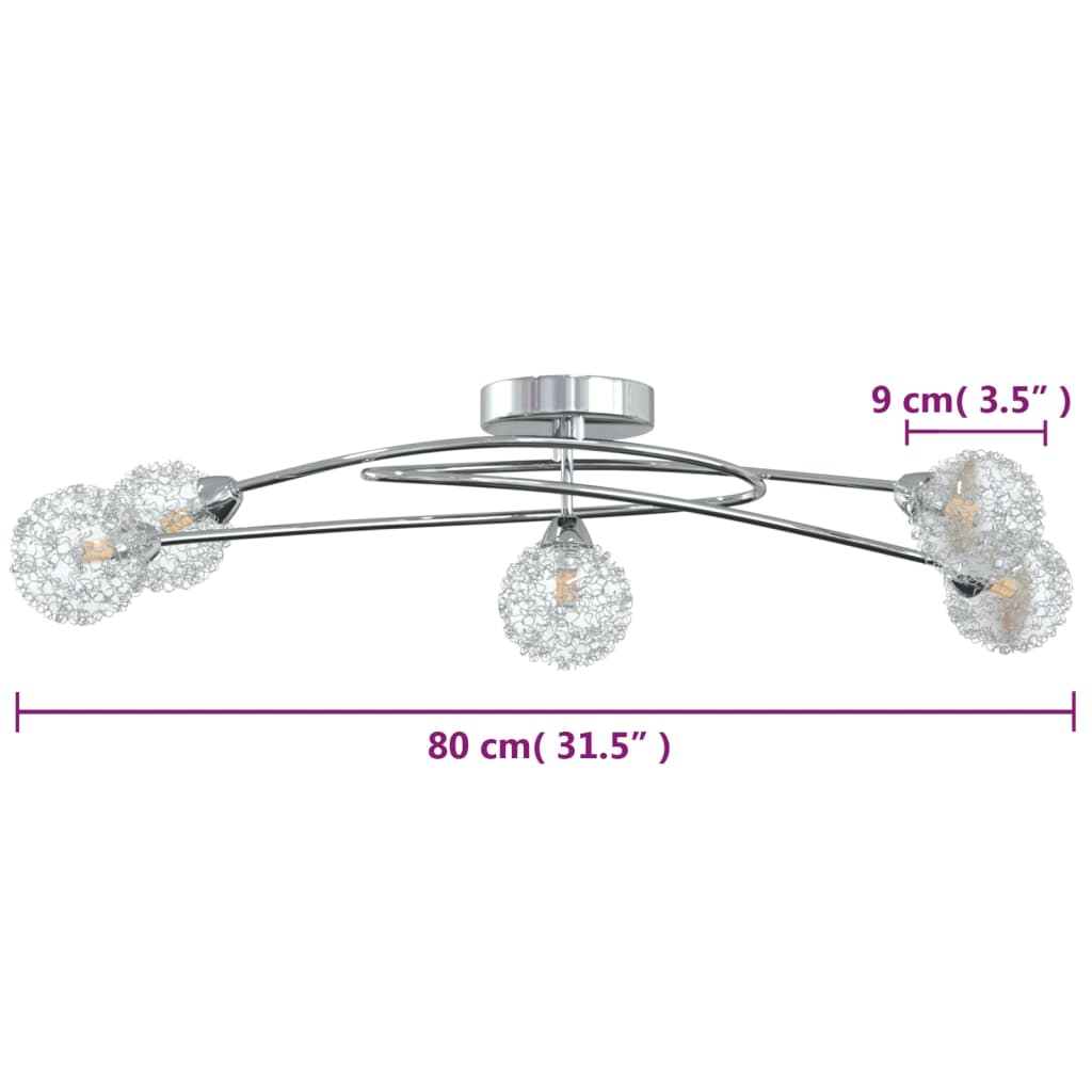 Ceiling light with wire mesh shades for 5 G9 LED lights