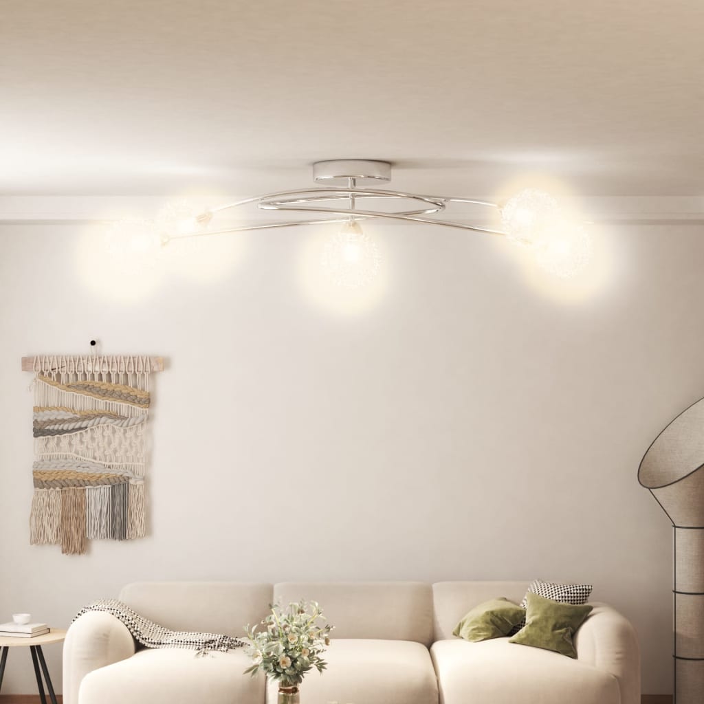 Ceiling light with wire mesh shades for 5 G9 LED lights