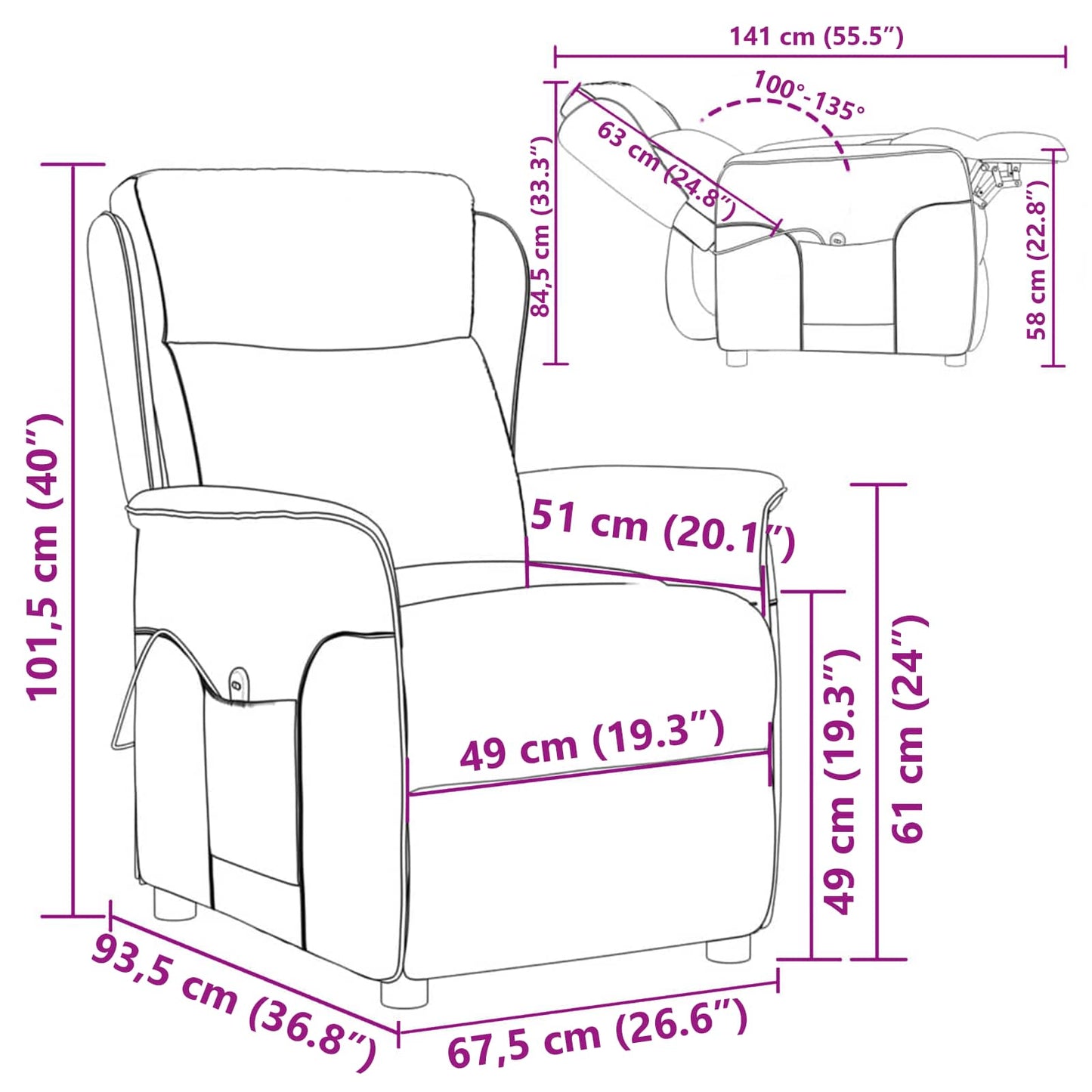 Massagesessel mit Kissen Hellgrau 93,5 x 67,5 x 101,5 cm Stoff