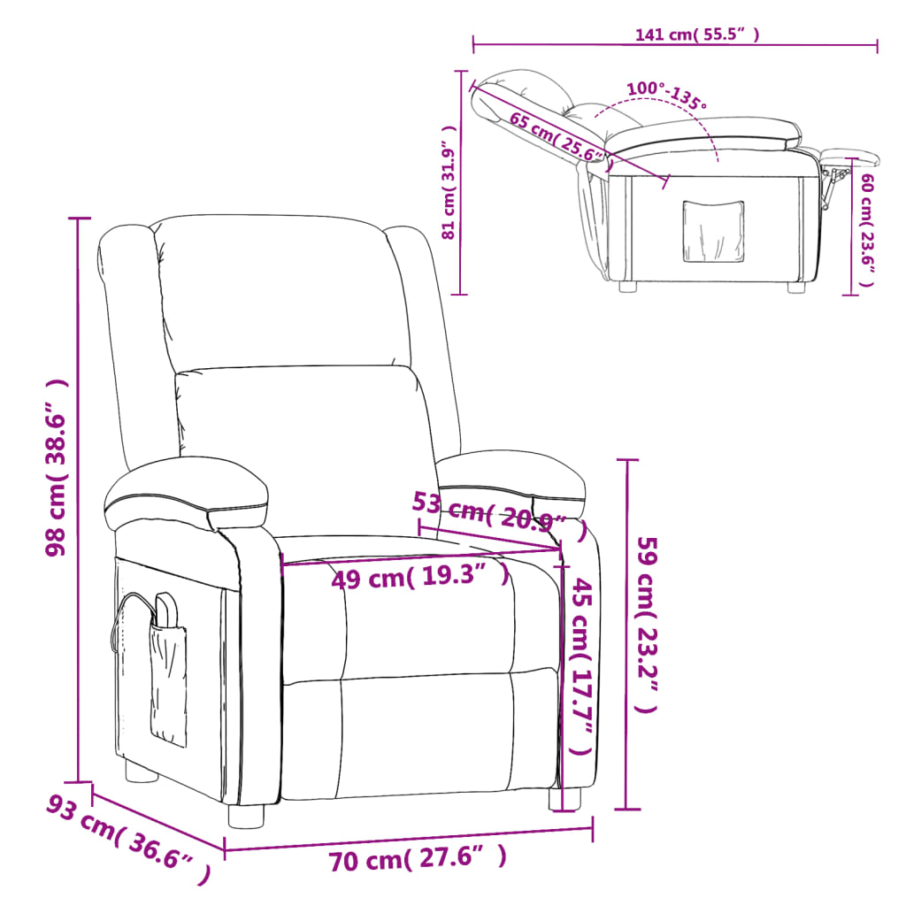 Fauteuil de massage en cuir artificiel anthracite
