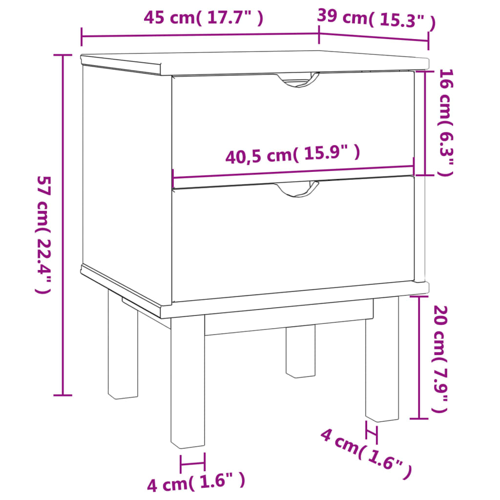 Bedside table OTTA brown&grey 45x39x57 cm solid pine wood