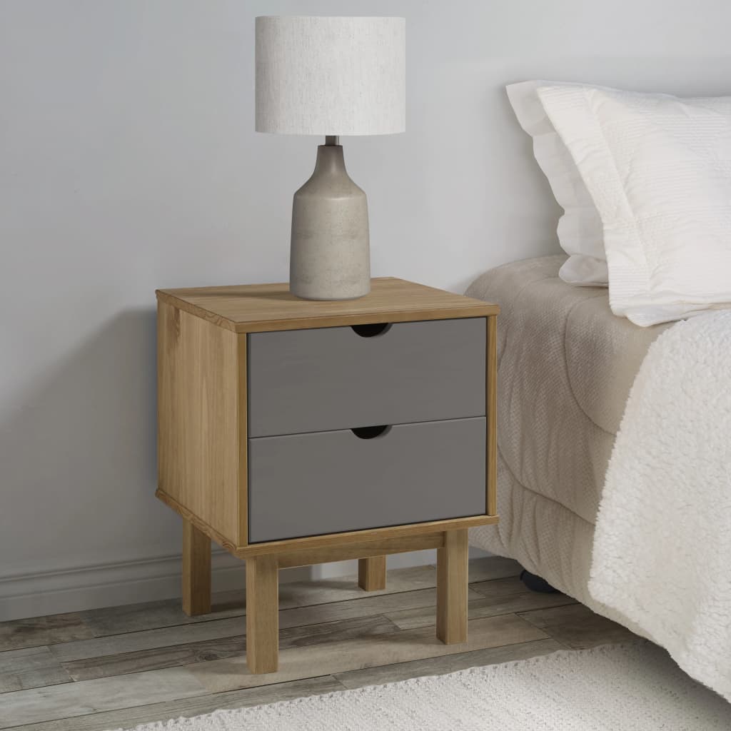 Bedside table OTTA brown&grey 45x39x57 cm solid pine wood