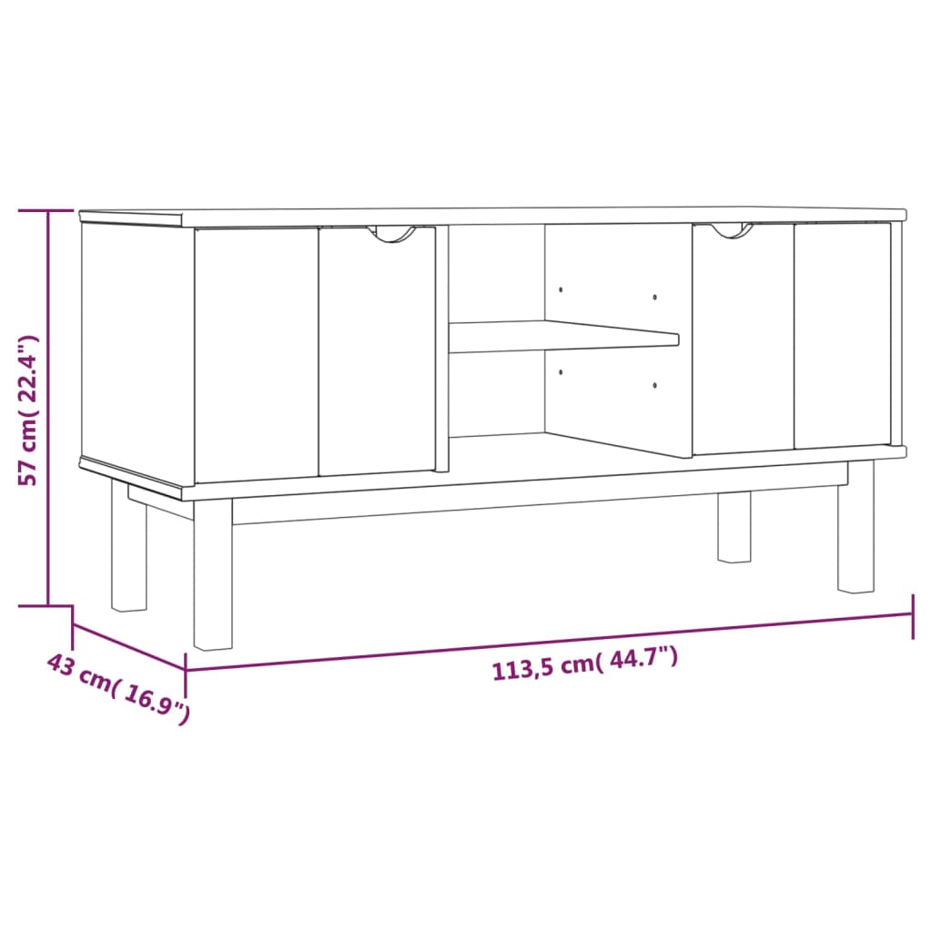 Meuble TV OTTA 113,5x43x57 cm en pin massif