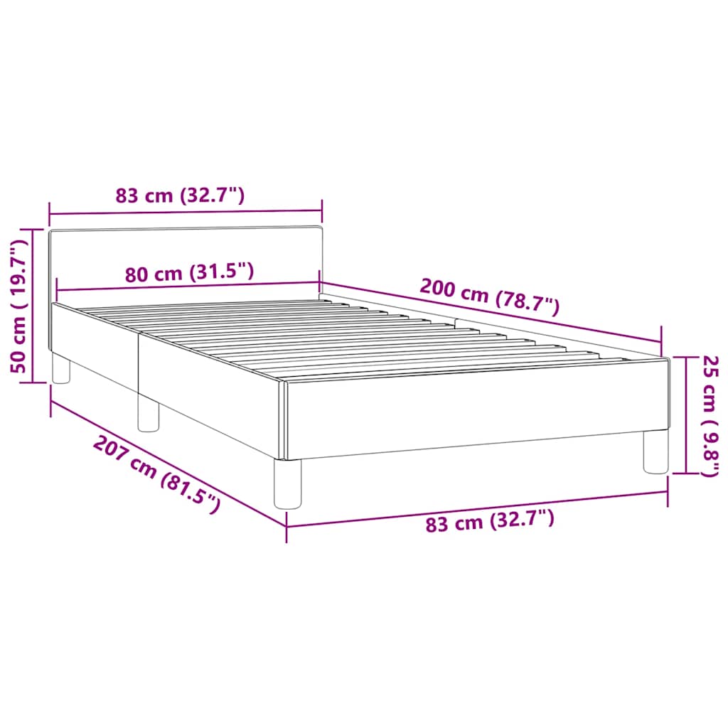 Bed frame with headboard without mattress Black 80x200 cm Velvet