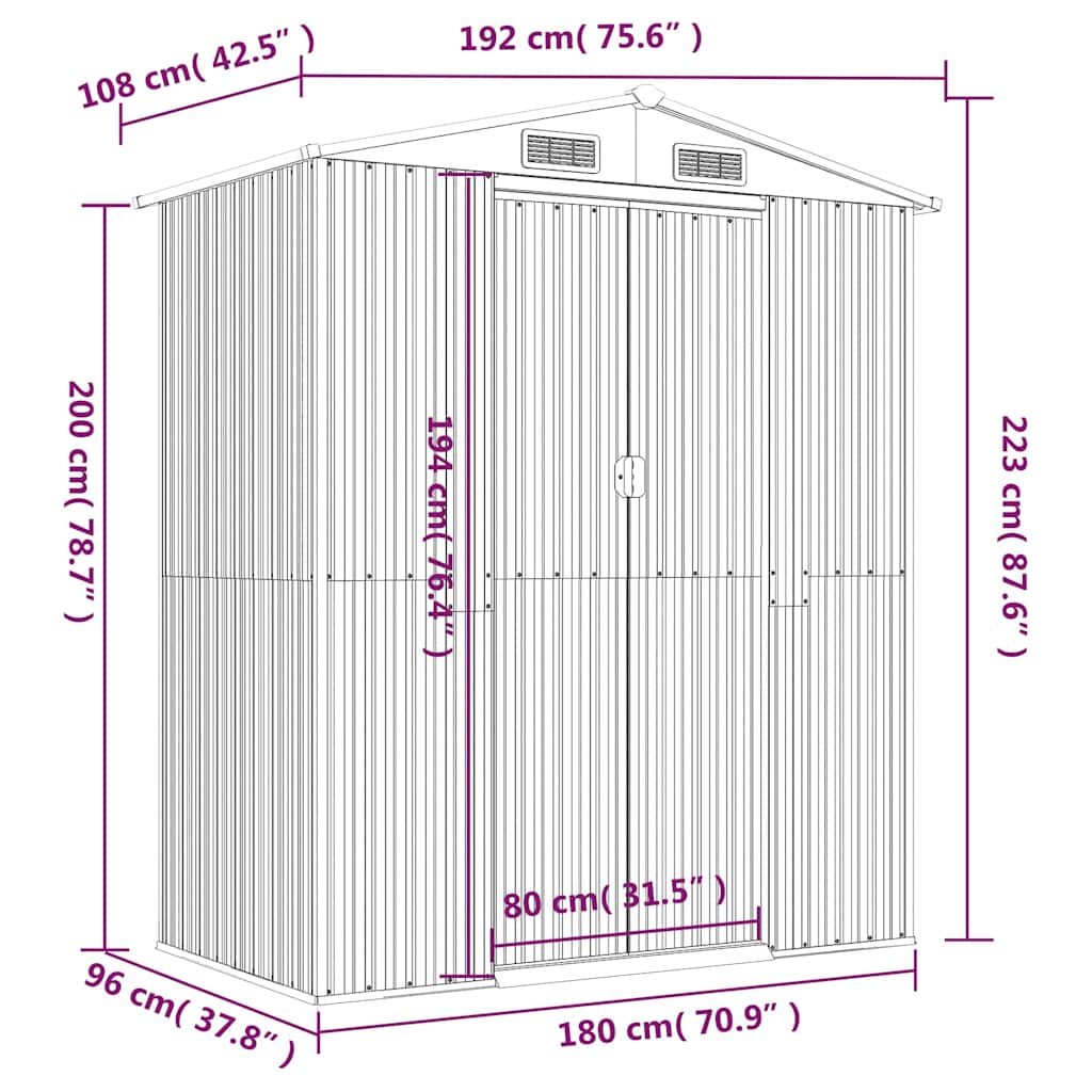 Geräteschuppen Dunkelbraun 192x108x223 cm Verzinkter Stahl