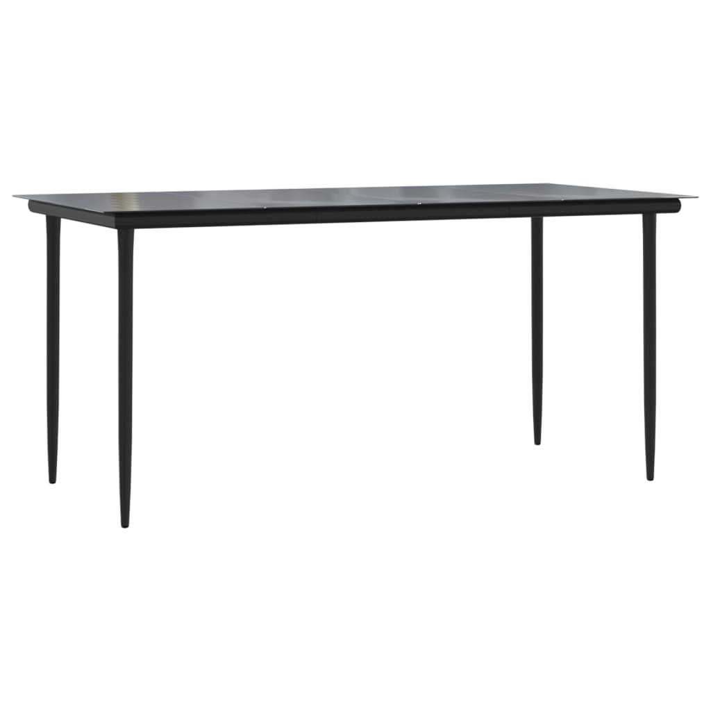 Garden dining table black 160x80x74 cm steel and tempered glass