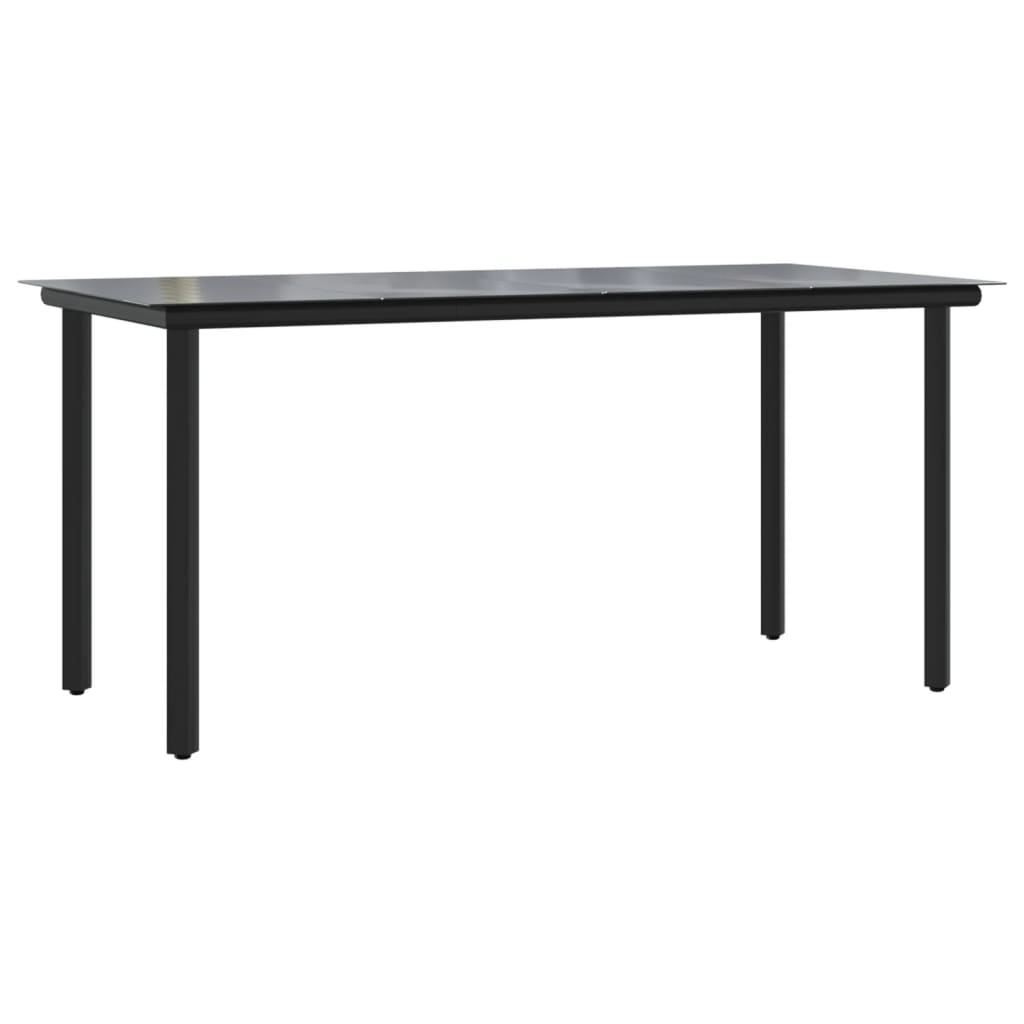 Garden dining table black 160x80x74 cm steel and tempered glass