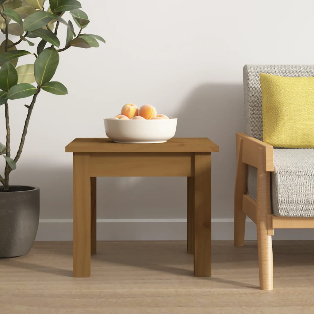 Table basse marron miel 35x35x30 cm en bois de pin massif